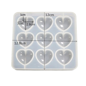 Molde de Silicona llaveros + bisuteria corazones 9 uds